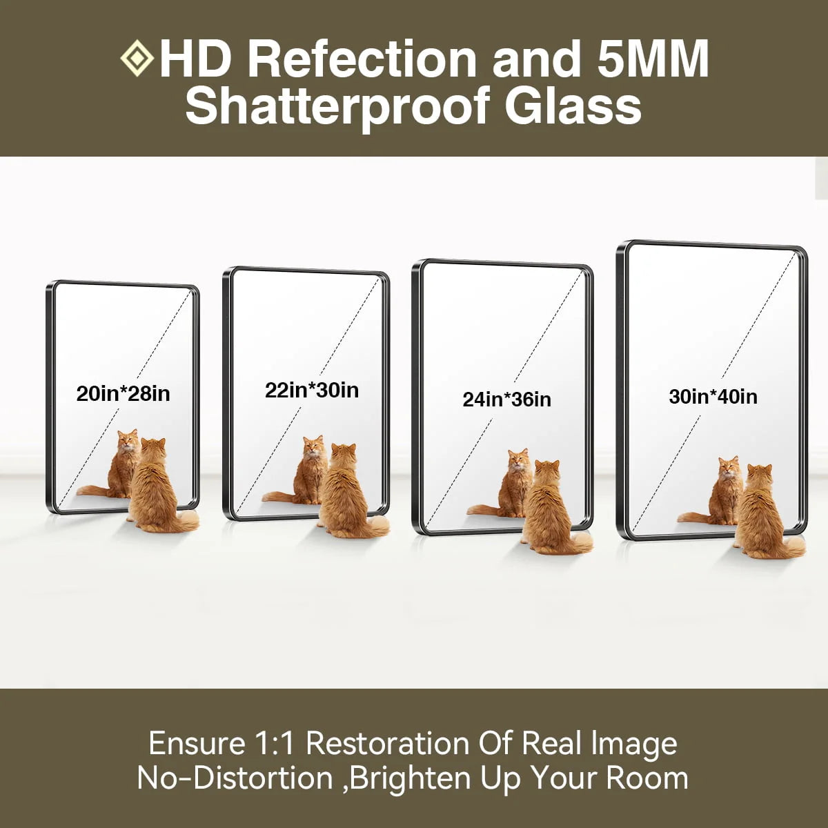Brightify 24x36 Inch Black Bathroom Mirrors Wall Mirror, Modern Rectangle Bathroom Vanity Wall Mirror with HD Glass & Black Metal Frame for Living Room Mantel Bedroom Entryway, Horizontal / Vertical