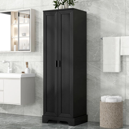22'' Double Door Storage Cabinet with Adjustable Shelves, High Quality Bathroom Cabinet with MDF Material, for Living room, Bathroom, Black