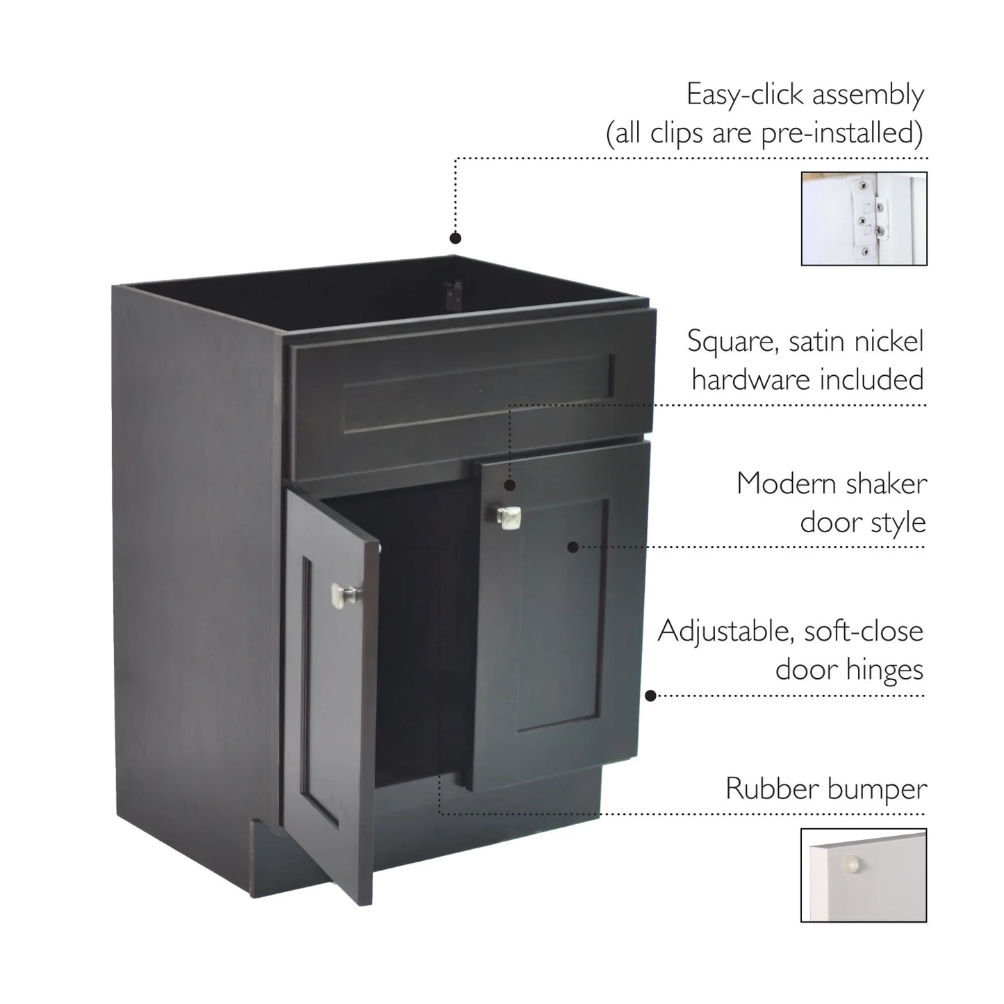 Design House Brookings 24" x 18" Ready to Assemble Solid Wood 2-Door Bath Vanity Cabinet, Espresso