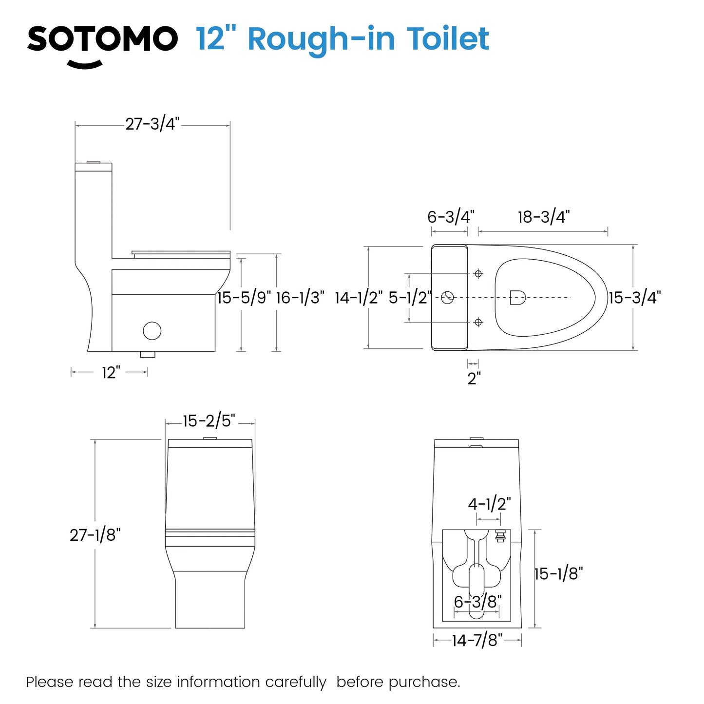 SOTOMO Elongated One Piece Toilet, Compact Design for Bathrooms, 1.1/1.6 GPF Dual Flush toilet, MAP 1000g, 12" Rough-In, Soft-Close & Quick Release Seat, 27.75"D x 15.4"W x 27.13"H