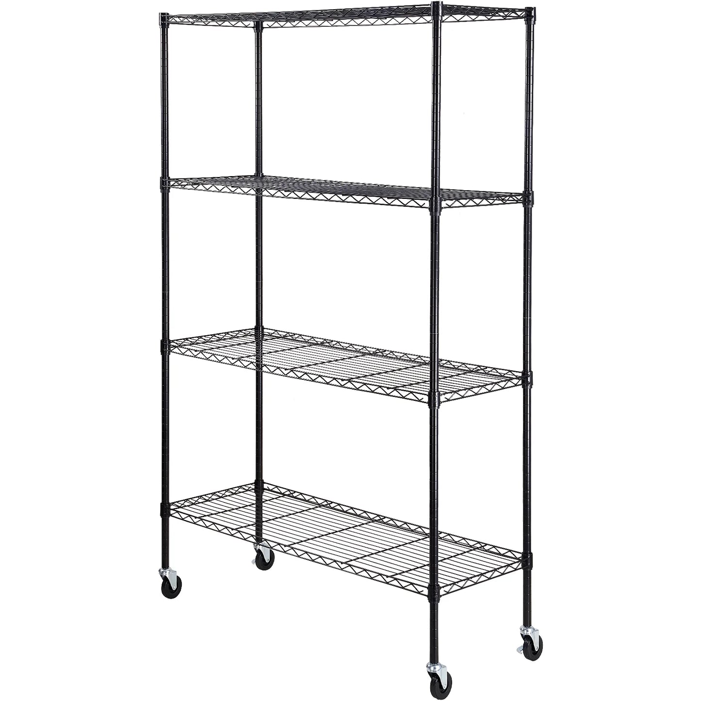 VEVOR Storage Shelving Unit with Wheels,4-Tier Adjustable, 700 lbs Capacity,Heavy Duty Garage Shelves Metal Organizer Wire Rack, Black, 47.2" L x 17.7" W x 74" H for Kitchen Pantry Basement Bathroom