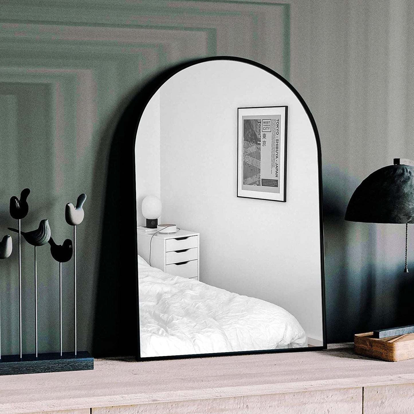 GLSLAND Wall Mounted Mirror, 20" x 30" Arch Bathroom Mirror for Wall, Vanity Mirror for Bedroom, Black