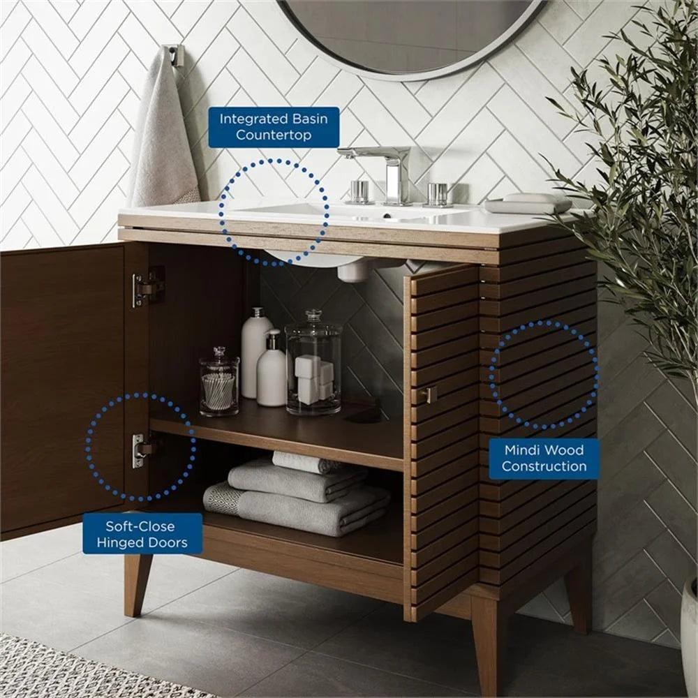 Modway Ledger 36" Bathroom Vanity in Walnut White