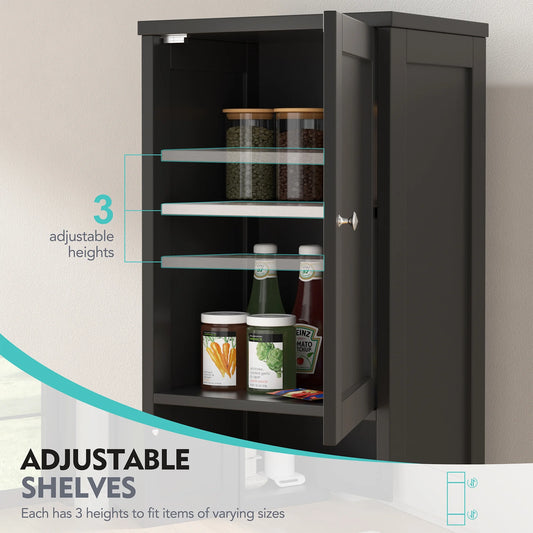 Walsunny Bathroom Storage Cabinet 64" Tall Wooden Kitchen Cupboard Pantry Cabinet with Doors Shelves Drawer Black