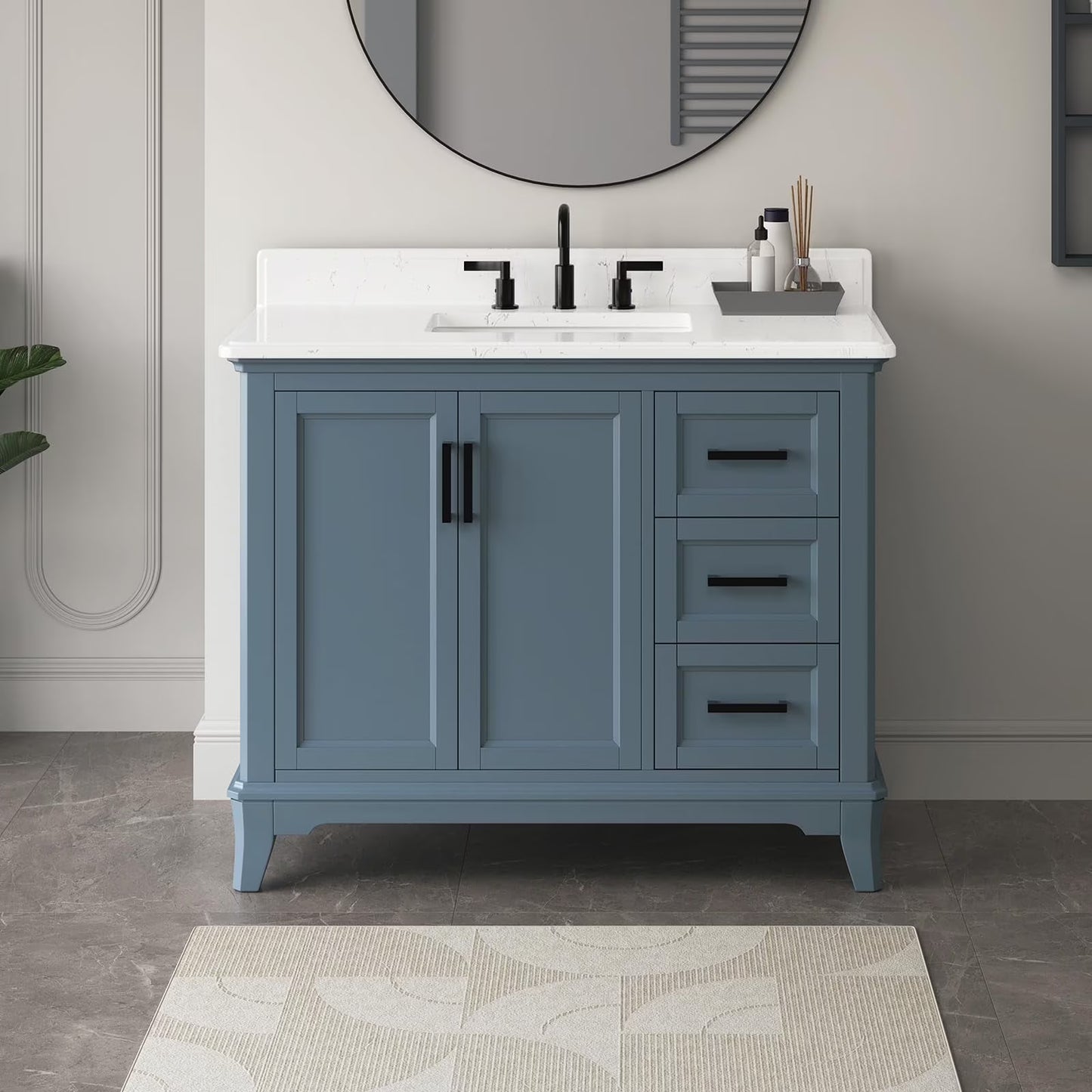 Deluxe Living 48" Bathroom Vanity with Marble Top, Fully-Assembled vanity with Ceramic Sink,Solid Wood Frame,Greige White