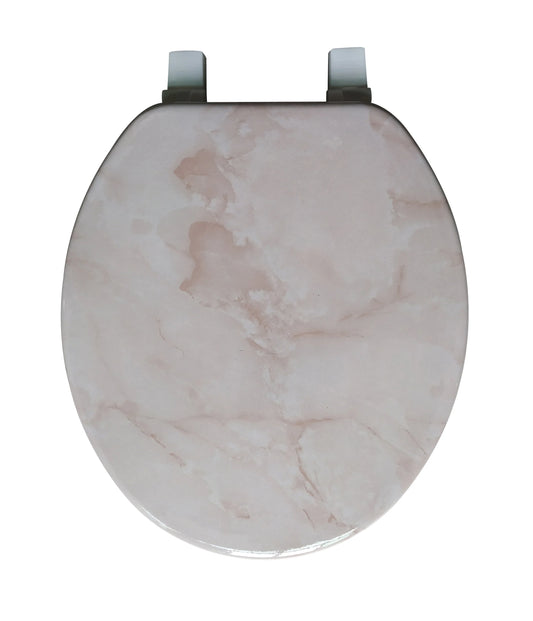 Dream Bath Heavy Duty Round Toilet Seat with non-slip seat and quick-attach easy install hardware, Marbleized Wood Beige