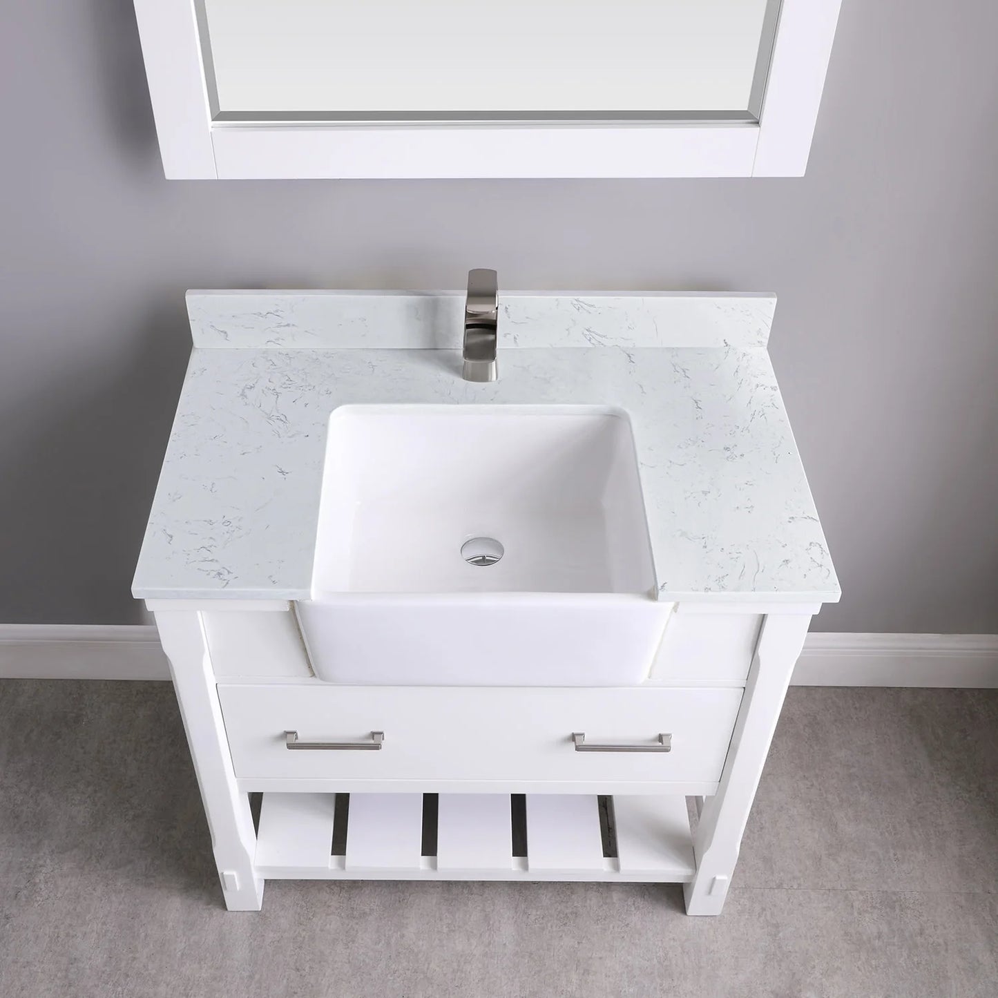 Georgia 36" Single Bathroom Vanity Set in White and Aosta White Composite Stone Top with White Farmhouse Basin without Mirror