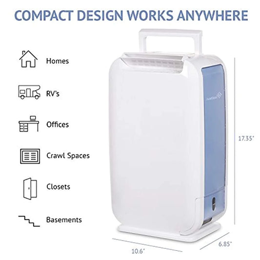 Ivation 13-Pint Small-Area Desiccant Dehumidifier Compact and Quiet - With Continuous Drain Hose for Smaller Spaces, Bathroom, Attic, Crawlspace and Closets - For Spaces Up To 270 Sq Ft