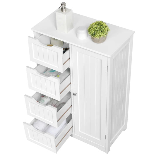 Yaheetech Wooden Free-Standing Bathroom Floor Cabinet with Drawers and Cupboard, White