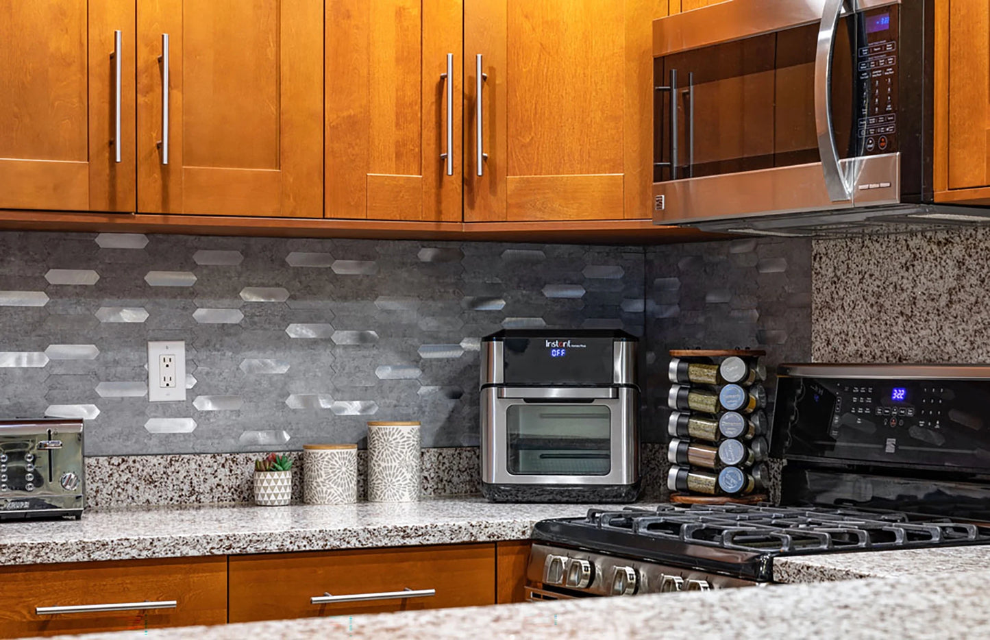 10 pack Silver Grey Picket 12 in. x 12 in. Honed Metal Peel and Stick Backsplash Tile for Kitchen and Bathroom (10 sq. ft./Case)