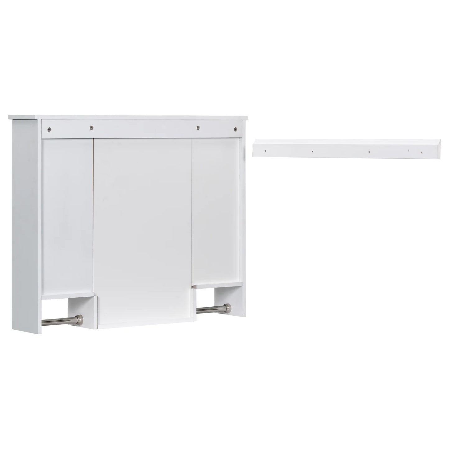Royard Oaktree Bathroom Medicine Cabinet with Mirror, Bathroom Storage Cabinet with 3 Doors and Open Shelves, Wall Mounted Cabinet Space Saver with Towel Bars, Grey