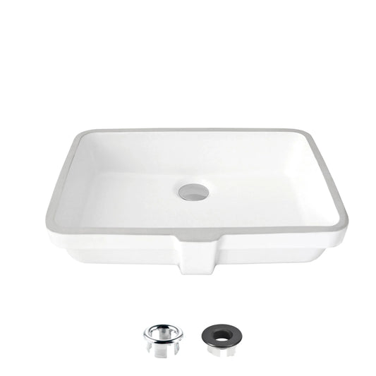 Stylish Undermount 20 �? Rectangular Porcelain Bathroom Sink with 2 Overflow Finishes P-209H"