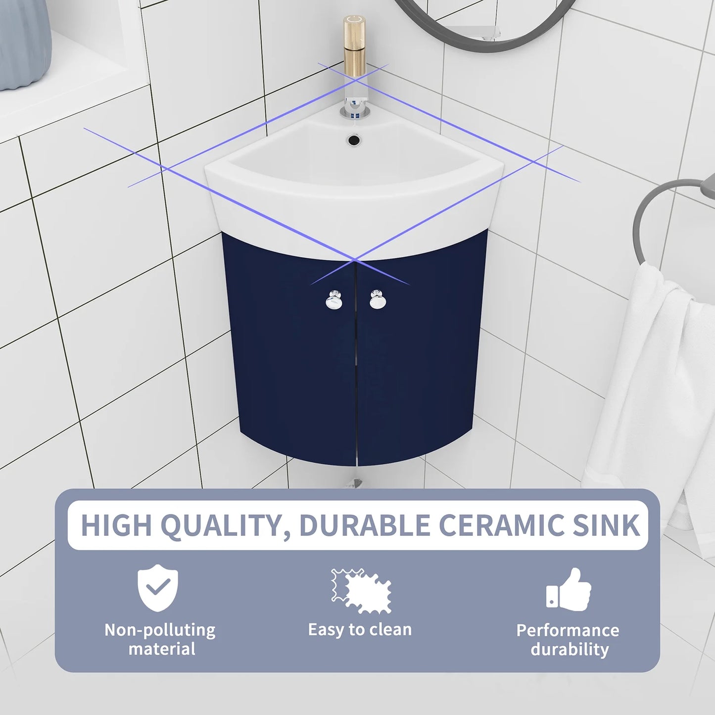 Modern Corner Bathroom Vanity Combo For Small Space, Floating Wall Mounted Cabinet Set Small Bathroom Vanity With Sink, Metal Handles Door Sturdy Structure Furniture