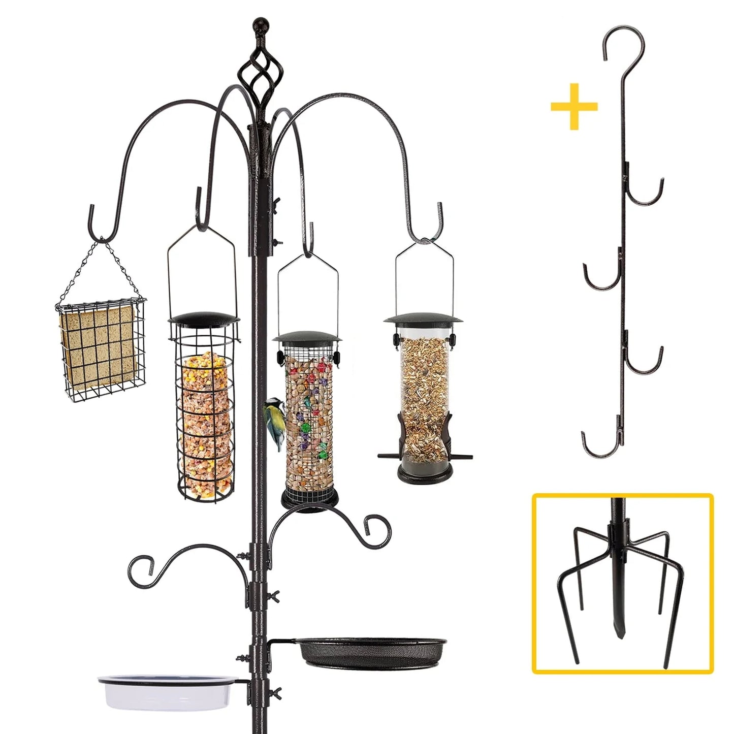 Urban Deco Bird Feeding Station,A Set with 6 Bird Feeders Hanging,Bird Feeder Poles Kit Premium Bird Bath for Attracting Wild Birds,Black