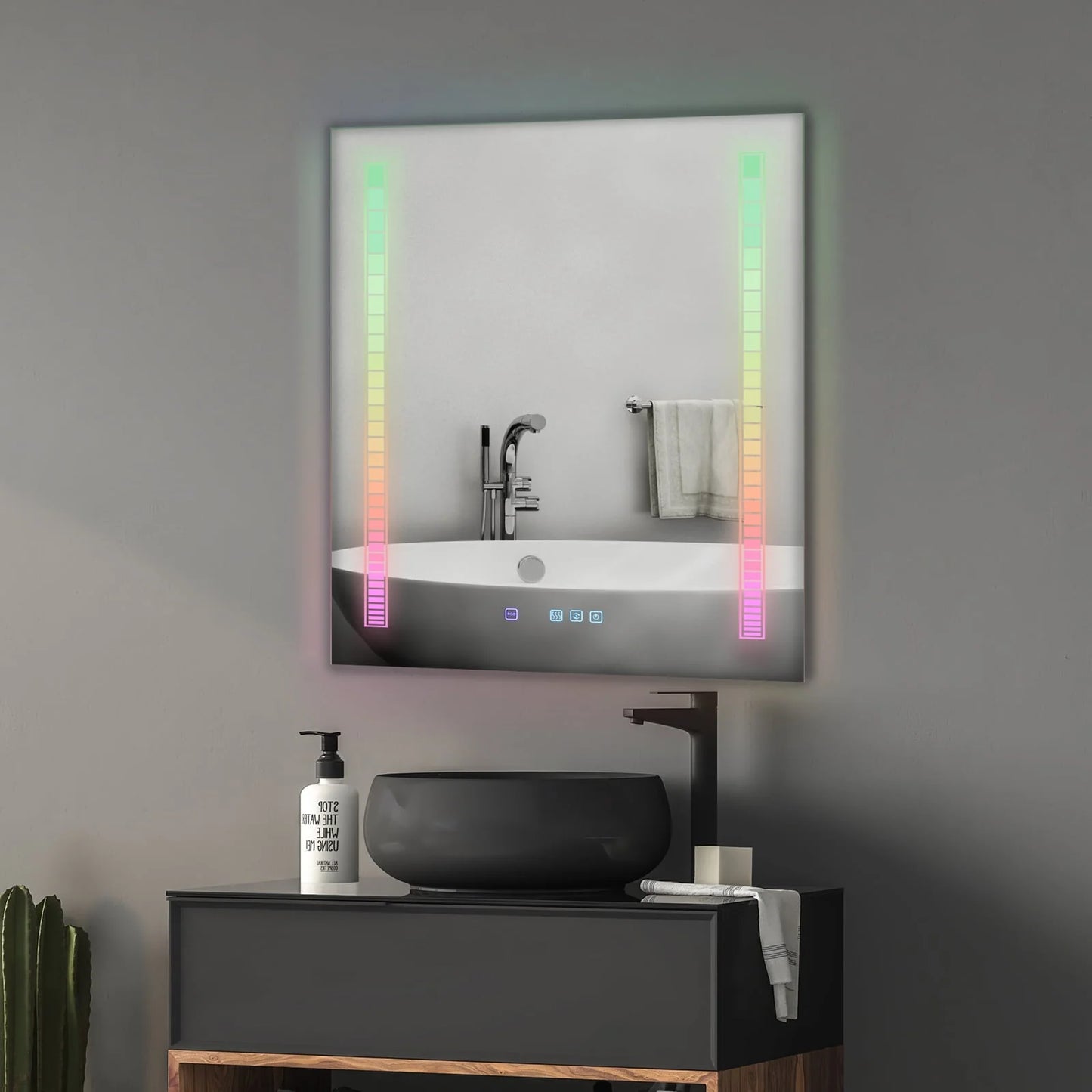 Ktaxon RGB LED Bathroom Mirror, Wall-Mounted Vanity Mirror with Lights, Wall Mirror Hanging Mirror with Anti-Fog Dimmable, Power-Off Memory, 36"x28" Silver