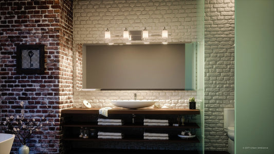 Urban Ambiance Luxury Modern Bathroom Vanity Light, Large Size: 6"H x 29"W, with Posh Style Elements, Polished Chrome Finish and Sand Blasted Inner Glass, Clear Outer Glass, UQL2404