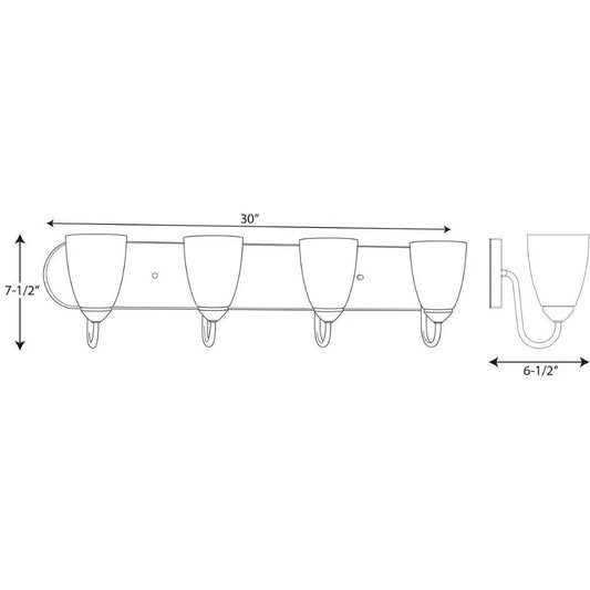 Gather Collection Four-Light Polished Chrome Etched Glass Traditional Bath Vanity Light