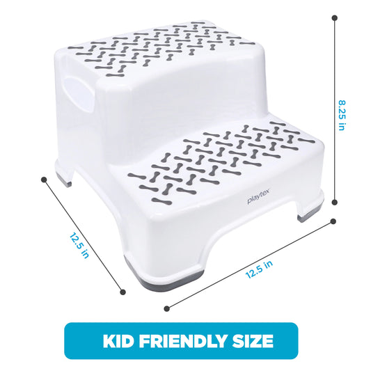 Playtex White 2-Tier Step Stool, Kids Bathroom and Bedroom Plastic Step Stool