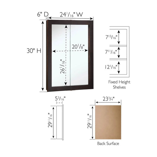 Design House Ventura 24" Wall Mounted Mirrored Bathroom Medicine Cabinet, Espresso