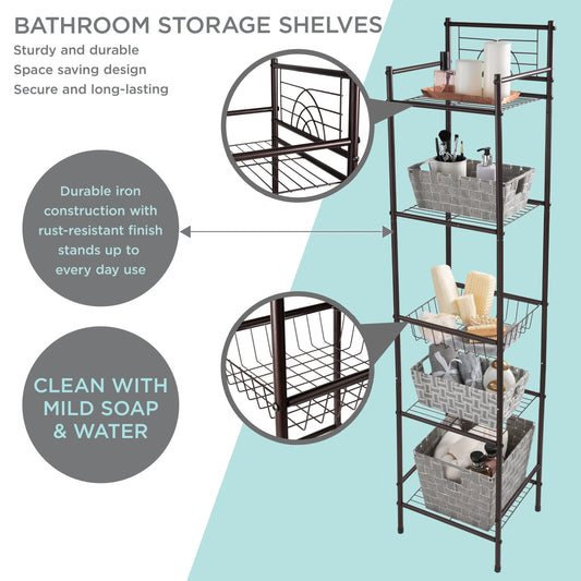 Bath Bliss 11.61"W x 12.99"D x 58.46"H 5-Shelf Storage Shelf, Bronze