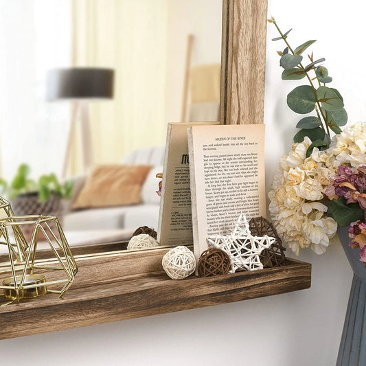 Sfugno Wall Mirror with Shelf, 20 x 16 inch Wall Mirror Hanging for Bathroom, Vanity, Bedroom, Entryway, Living Room(Rustic Brown)