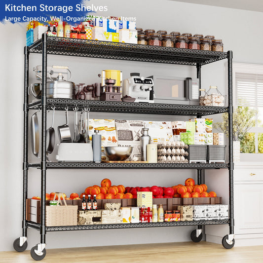 4-Wire Shelf Adjustable Heavy Duty Storage Shelves,Metal Organizer Wire Rack for Laundry Bathroom Kitchen Pantry Closet Garage Shelving(Black,24" Dx59.6 Wx76.2 H)
