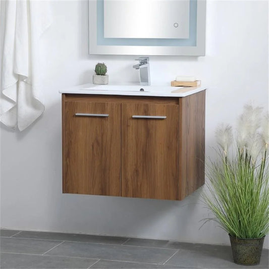 24 inch Single Bathroom Floating Vanity in Walnut Brown