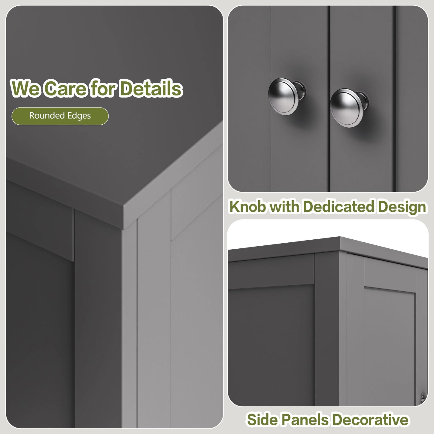 Bathroom Storage Floor Cabinet Organizer with Adjustable Shelf 4 Magnetic Doors 43" Wooden Pantry Cabinet Freestanding for Kitchen Living Room Small Spaces,Brown
