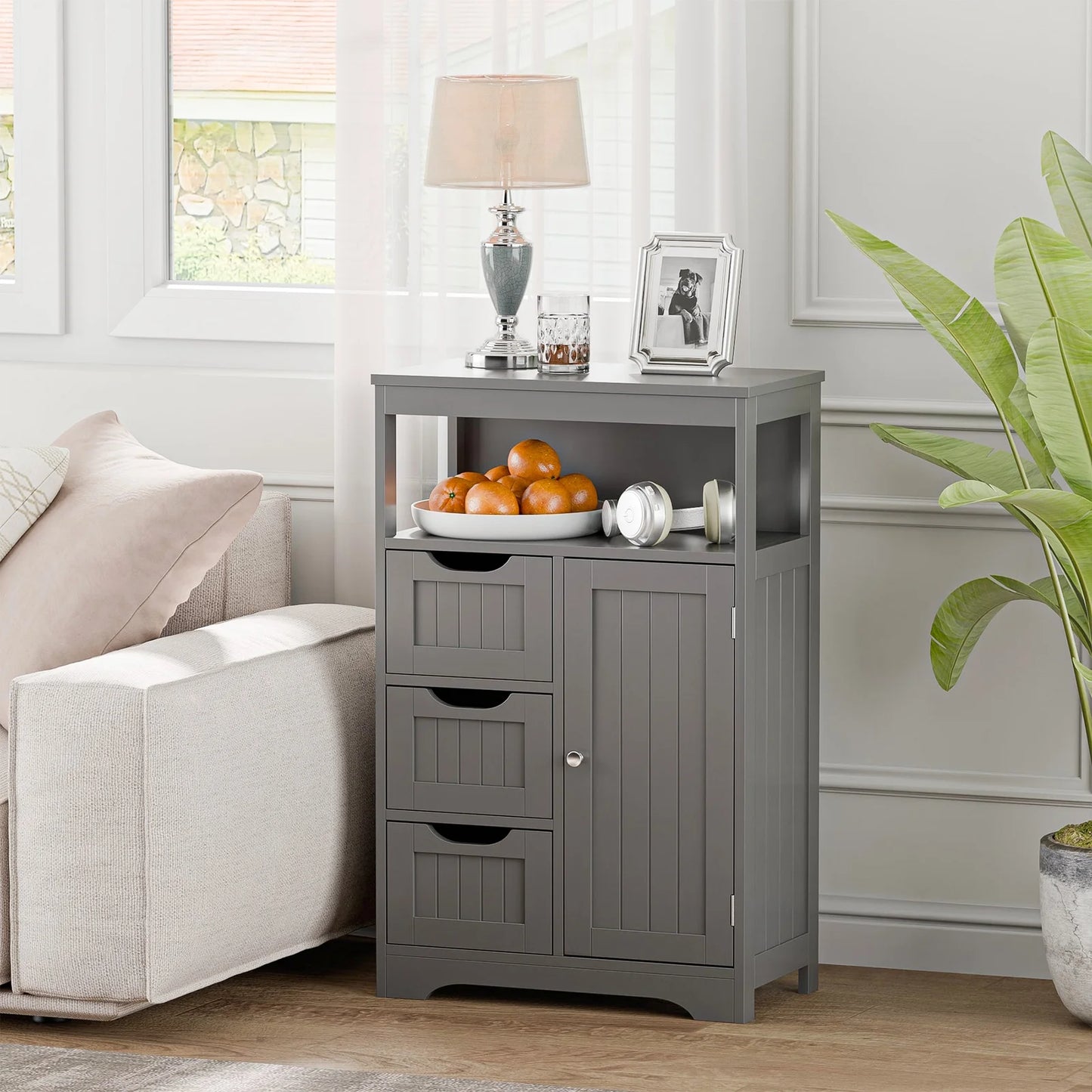 CZMDZH Wooden Bathroom Storage Cabinet with 3 Drawers and 1 Door, Free-Standing Toewels Cupboard for Entryway Living Room Home Furniture