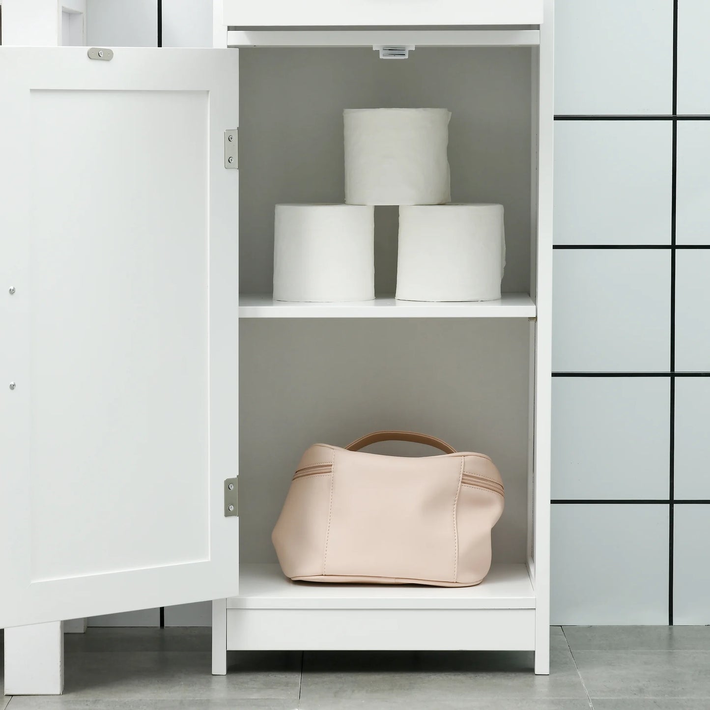 kleankin Slim Bathroom Storage Cabinet, Tall Bathroom Cabinet, Linen Tower with Open Shelf, Drawer, Recessed Doors, and Adjustable Shelves, White