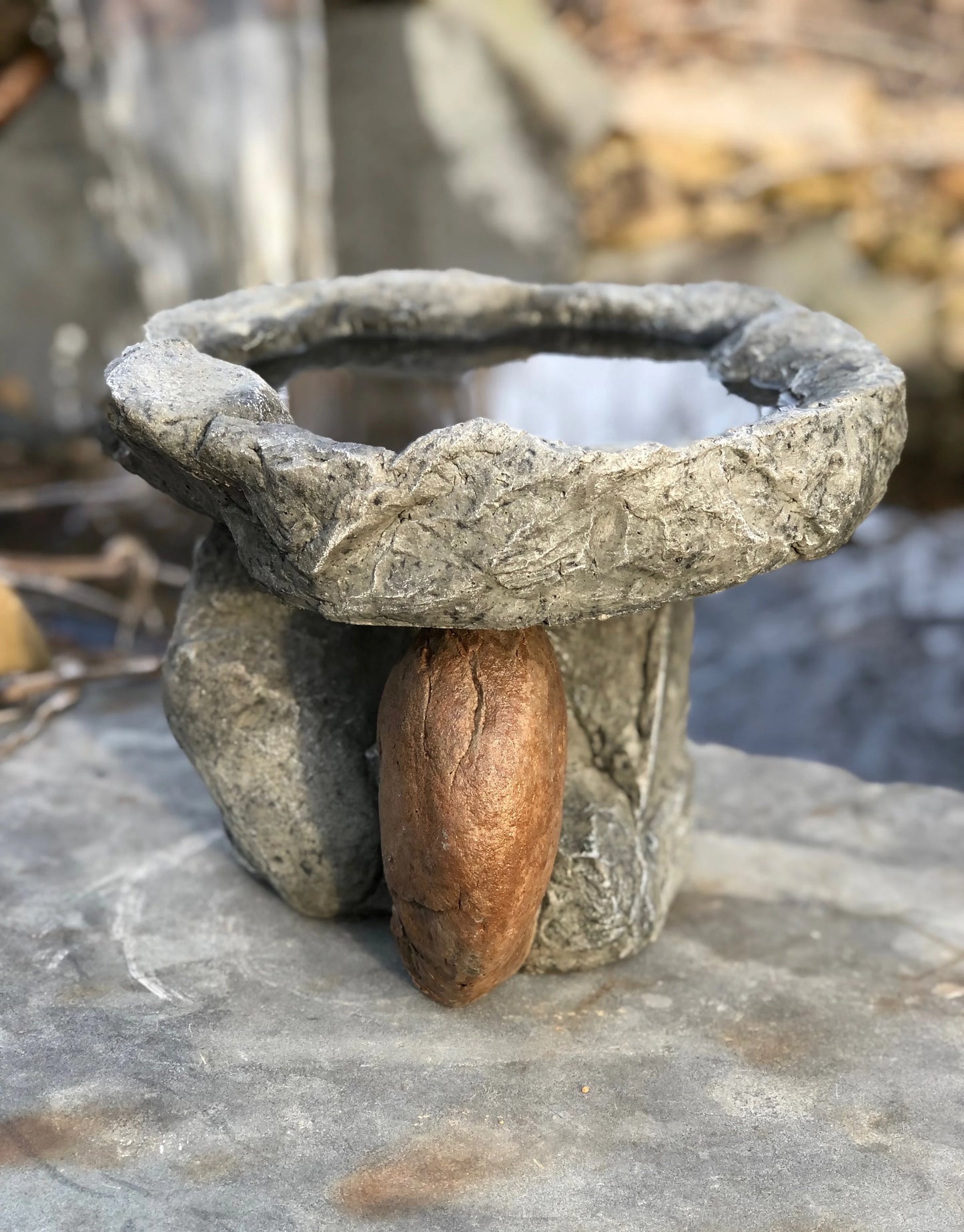 BIRD BATH Balancing Rock Bird Bath Bowl