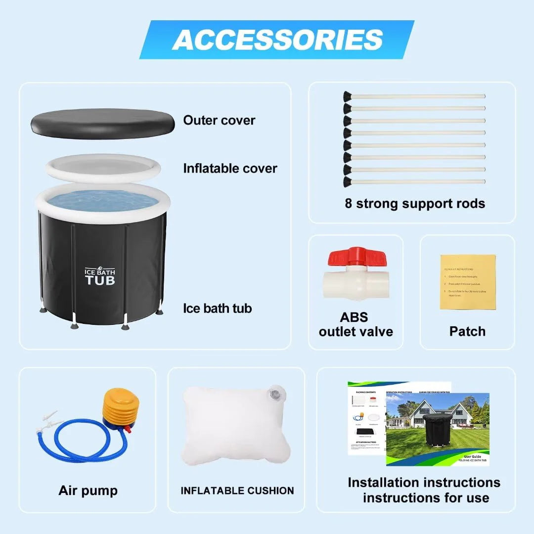 MOPHOTO Oversized Ice Bath Tub for Athletes, Inflatable Portable Bathtub Foldable Ice Bathtub, Large Outdoor Ice Bath with Lid, Cold Plunge Tub Freestanding Bathtubs for Adults, 34" x 30"