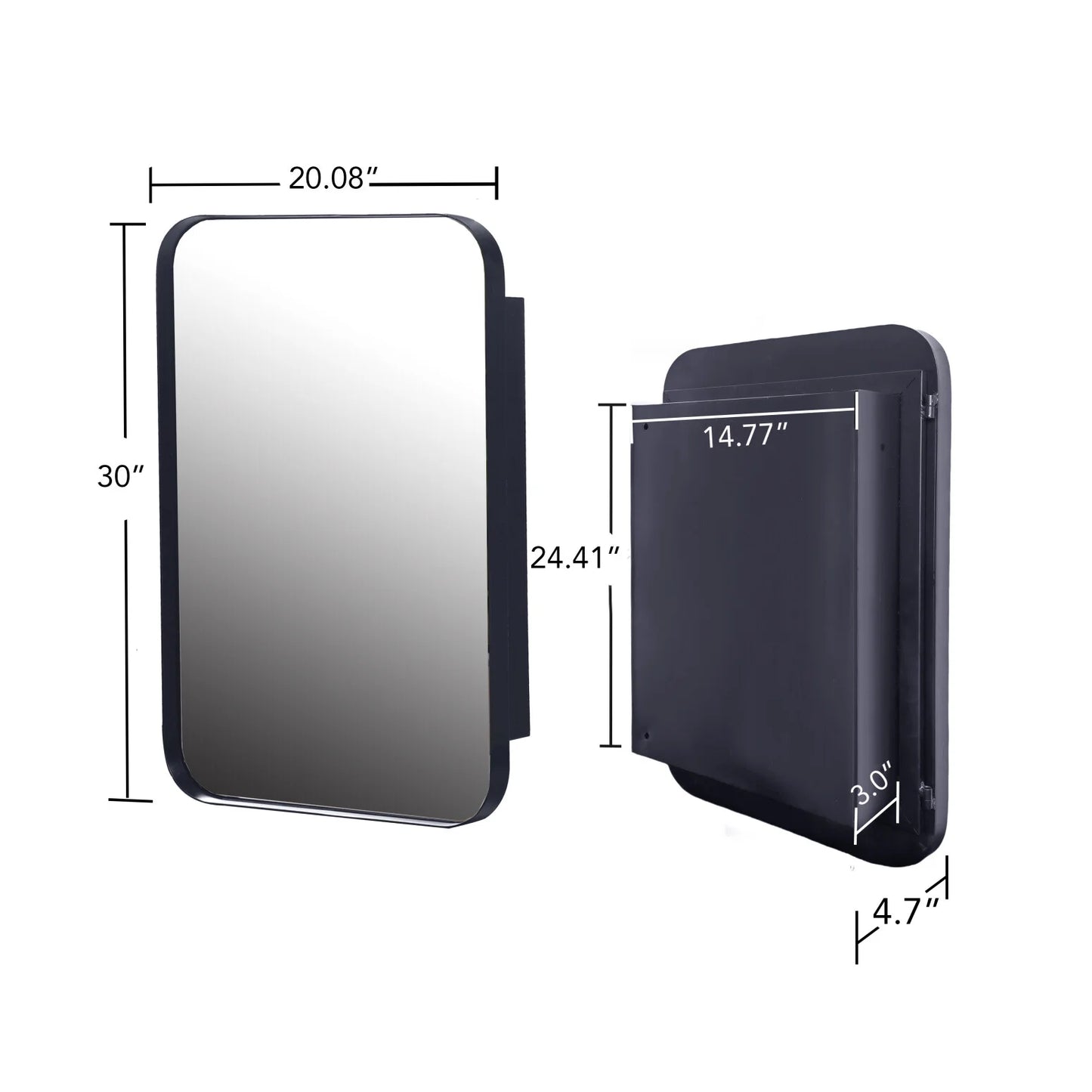 20x30 Inch Recessed Black Metal Medicine Cabinet with Full-Length Mirror - Adjustable Tempered Glass Shelves, Moisture-Resistant Storage, Wall-Mounted Design for Modern & Traditional Bathrooms