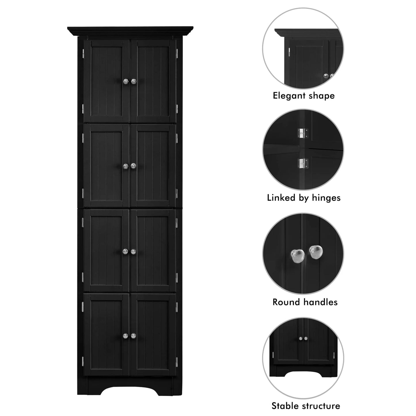 Freestanding Tall Storage Cabinet with 4 Doors and 4 Shelves, Large Bathroom Cabinet, Freestanding Kitchen Pantry Cabinet for Living Room, Kitchen, Dining Room, Office