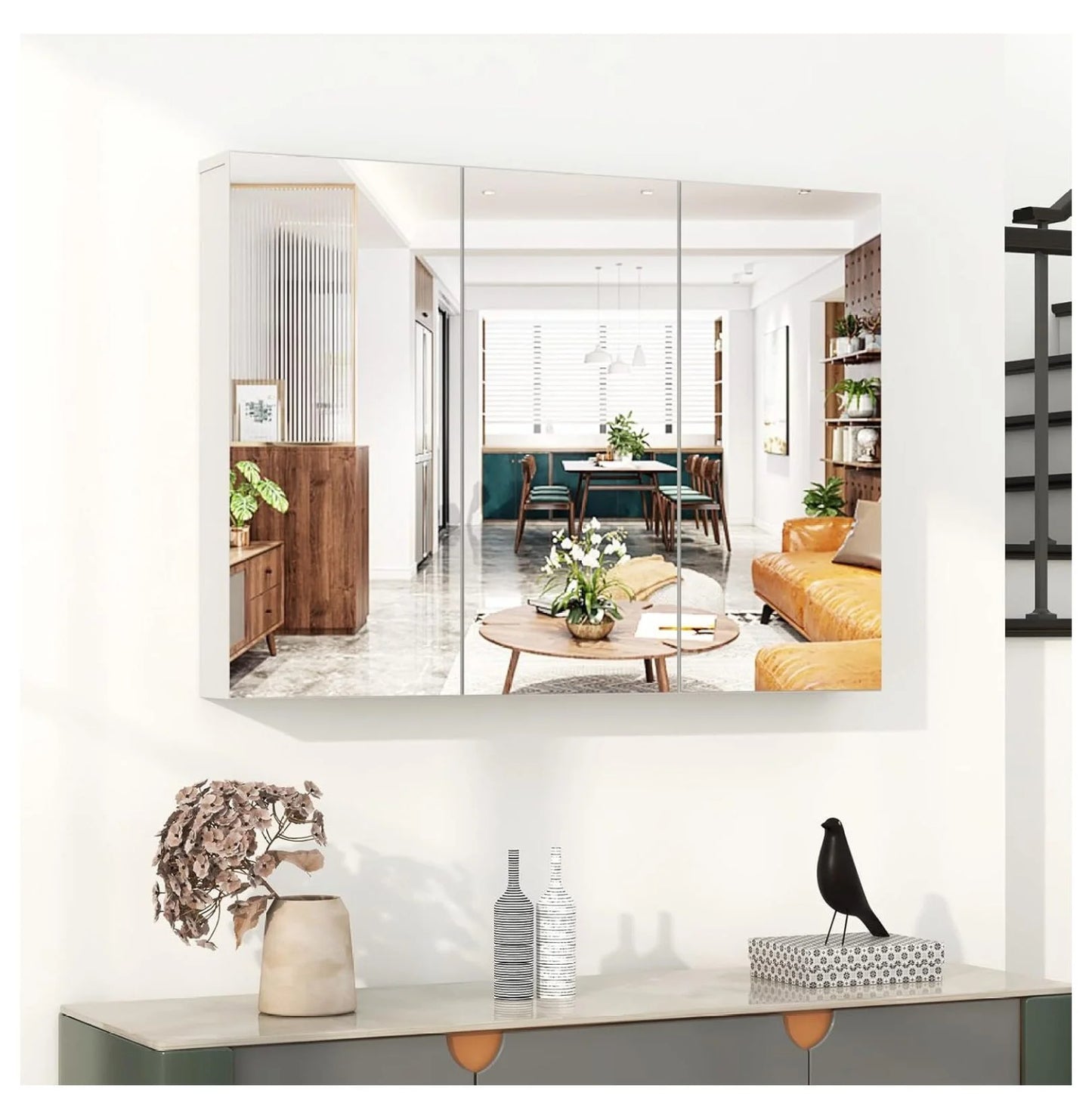 Mirrored Medicine Cabinet, Large Wide Wall Mounted Storage Cabinet with 3 Mirror Doors & Adjustable Shelf, 36 x 4.5 x 25.5 Inch, Bathroom Mirror Medicine Cabinet (36 x 25.5 Inch)