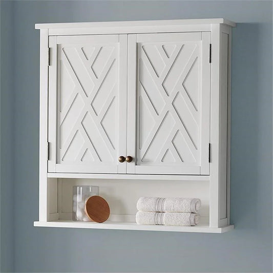 Alaterre Furniture Coventry 27"W x 29"H Wall Mounted Bath Storage Cabinet with Two Doors and Open Shelf
