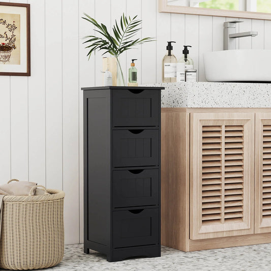 Costway 32.5'' Bathroom Floor Cabinet with Anti-tipping Device Freestanding Towel Cabinet Black