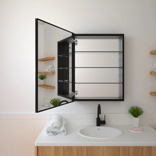 23 in. x 30 in. Frameless Recessed or Surface-Mount Beveled Single Mirror Bathroom Medicine Cabinet