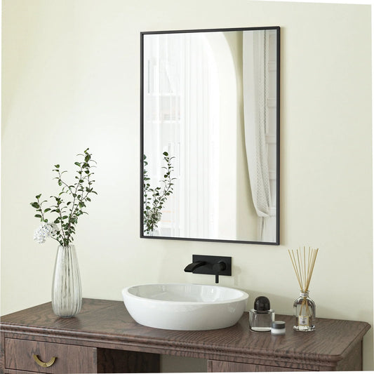 BEAUTYPEAK 20"x28" Bathroom Wall Mirror with Rectangular Metal Frame , Black