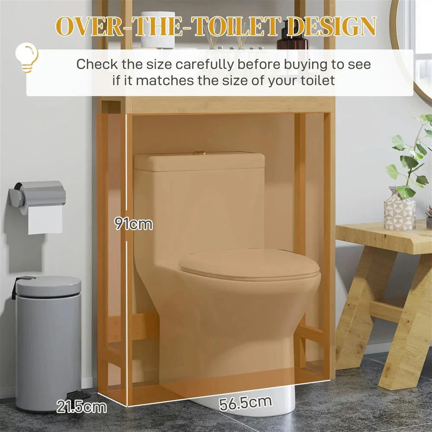 Finihen 67" Bamboo Over The Toilet Storage Cabinet with Adjustable Shelves, Bathroom Shelf Over Toilet Rack, Bathroom Storage Cabinet Organizer, Brown