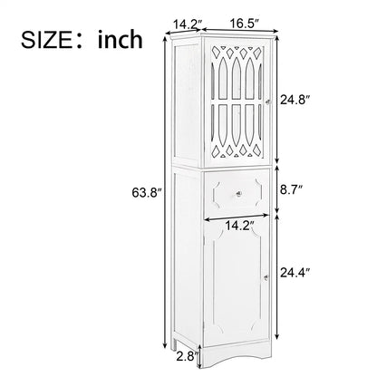Tall Bathroom Storage Cabinet, Freestanding Storage Cabinet with Drawer and Double Acrylic Doors, Modern Bath Organizer Cabinet with Adjustable Shelf, White