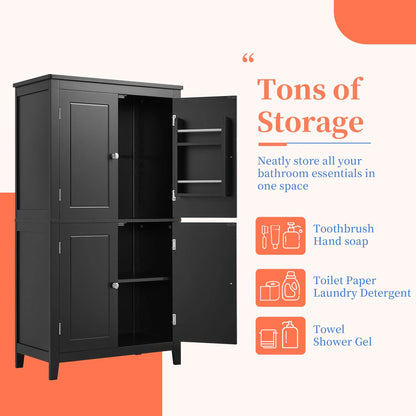 EUROCO Bathroom Floor Storage Cabinet,Bathroom Storage Unit,Freestanding Cabinet with 4 Doors,Adjustable Shelves,Adaptable Shelves,11.8 x 23.6 x 43.3 Inches,White