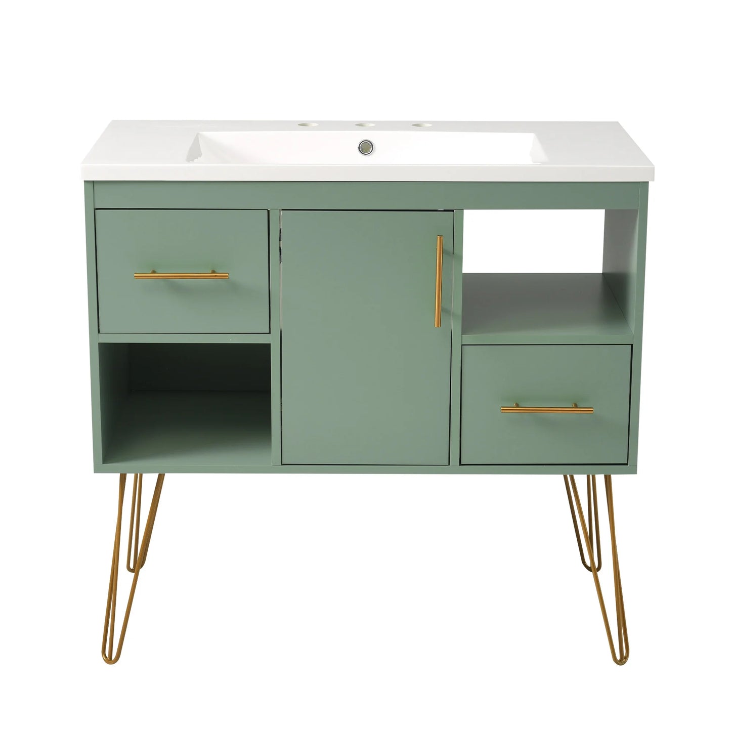 Euroco 36'' Bathroom Vanity with Resin Sink Combo Set, Modern Freestanding Single Bathroom Cabinet with 2 Drawers & 2 Storage Compartments, Storage Cabinet for Bathroom, Solid Wood Frame Vanity Set