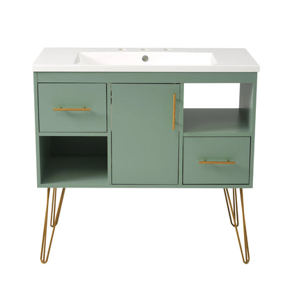Euroco 36'' Bathroom Vanity with Resin Sink Combo Set, Modern Freestanding Single Bathroom Cabinet with 2 Drawers & 2 Storage Compartments, Storage Cabinet for Bathroom, Solid Wood Frame Vanity Set
