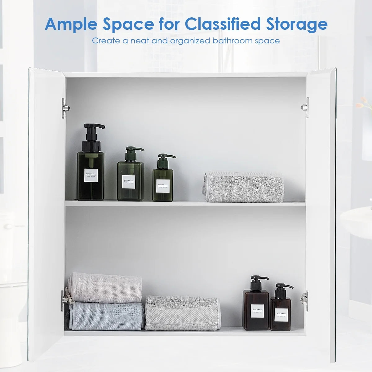 Costway Bathroom Cabinet Medicine Cabinet Wall Mount Double Door with Shelf and Mirror