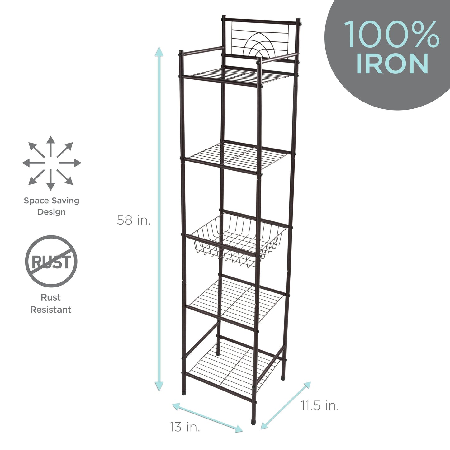 Bath Bliss 11.61"W x 12.99"D x 58.46"H 5-Shelf Storage Shelf, Bronze