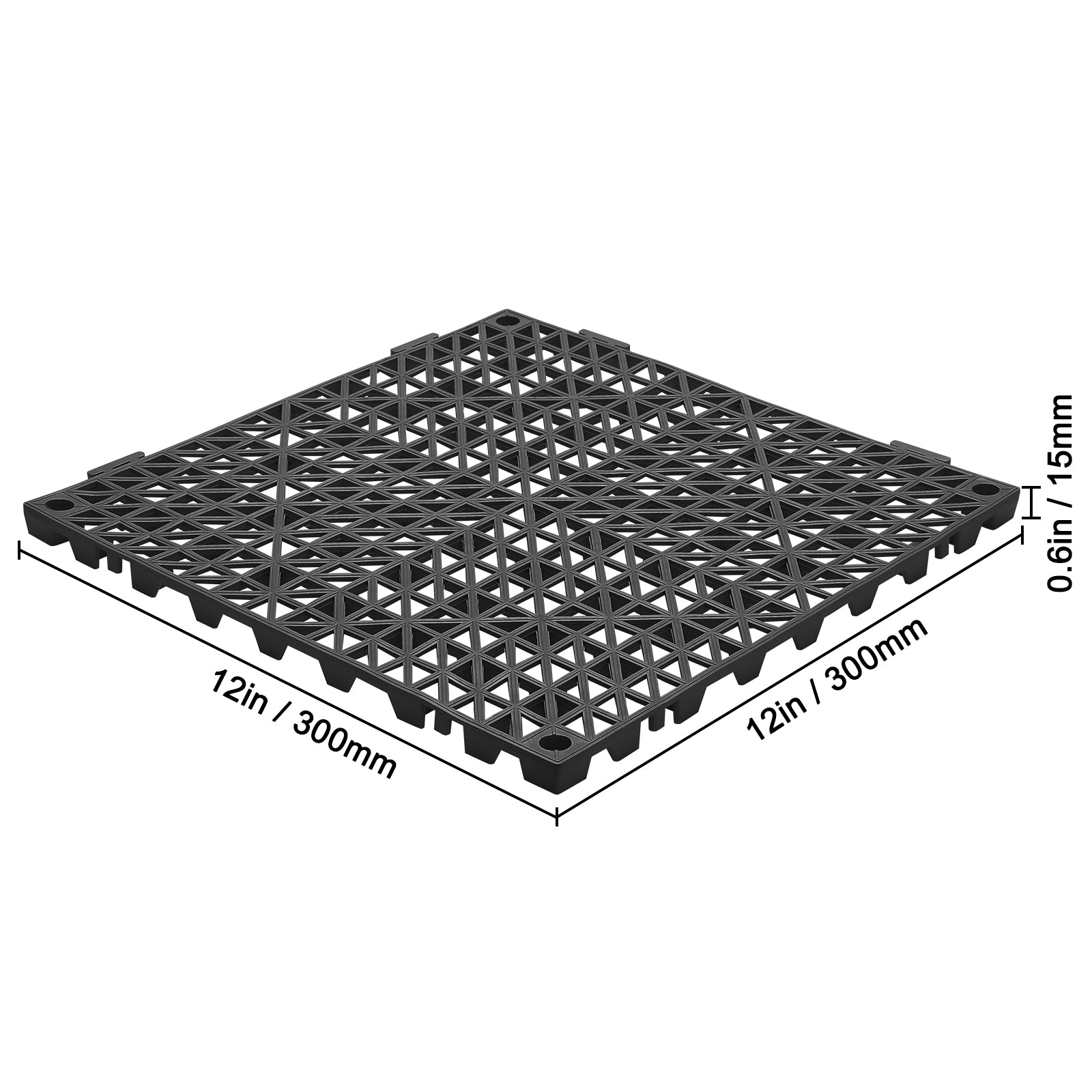 VEVOR Interlocking Tile 50PCS Black, Drainage Tiles 12" x 12" Splicing, Soft PVC Interlocking Drainage Floor Tiles, Non-Slip Drainage Holes for Restroom, Bathroom, Kitchen, Pool, Wet Areas