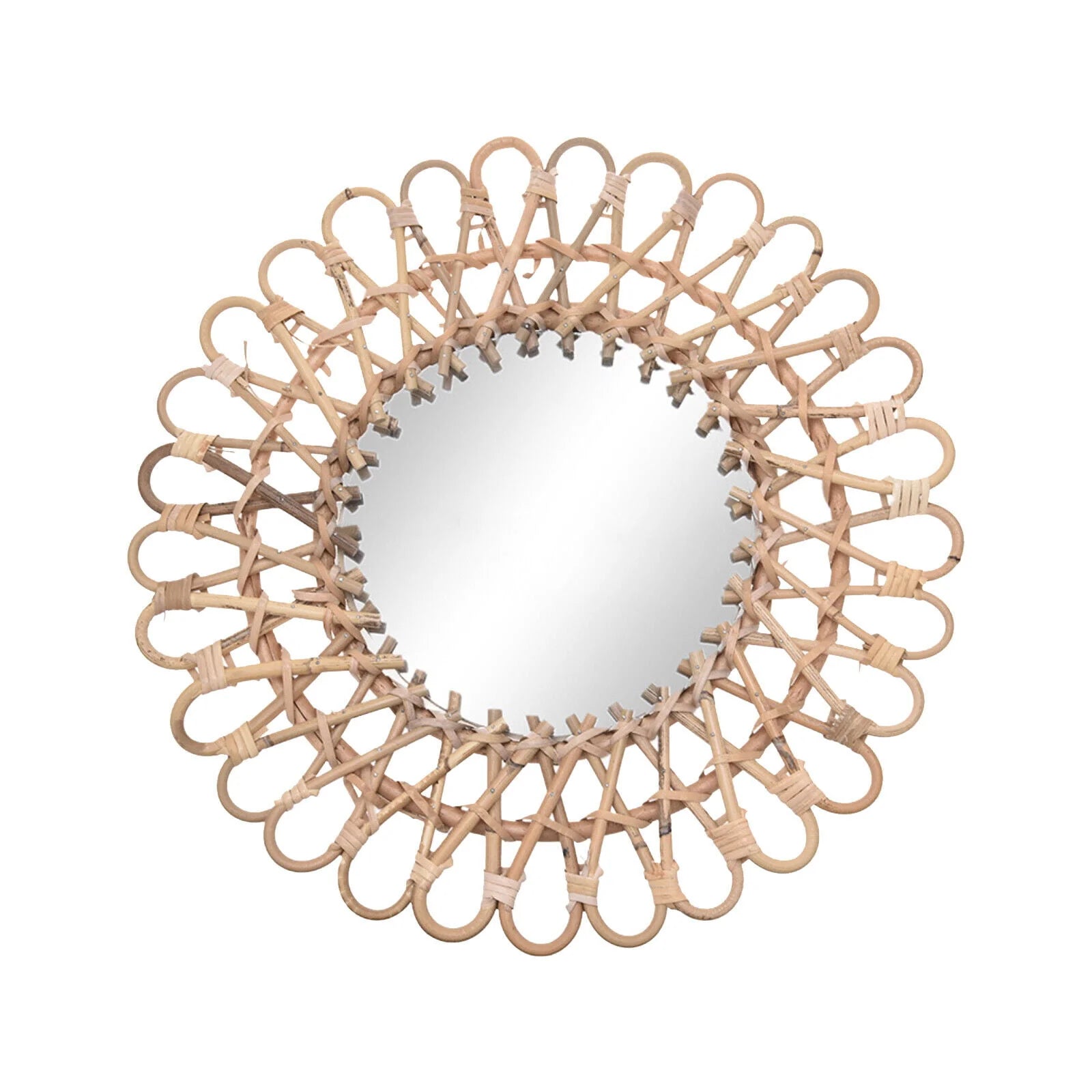 Miumaeov Rattan Wall Mirror Sunflower Round Wall Mirro for Living Room and Bathroom Decor Diameter 40cm/15.75"