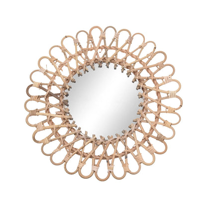Miumaeov Rattan Wall Mirror Sunflower Round Wall Mirro for Living Room and Bathroom Decor Diameter 40cm/15.75"