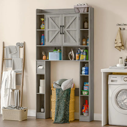 Vabches Over The Toilet Storage Cabinet, Freestanding Bathroom Space Saver with Adjustable Shelf and 2 Doors